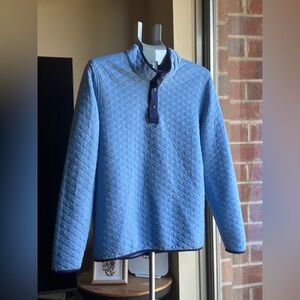 Blue Quilted Pullover with Button Collar